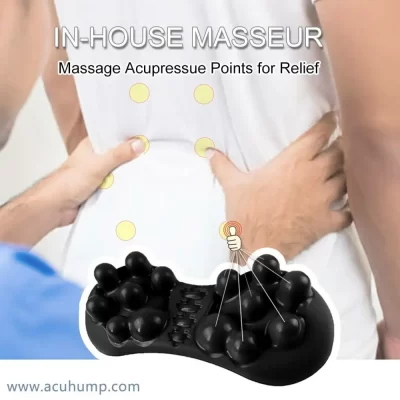 The therapist presses the lower back of the patient with both hands, Acu-hump is like your family therapist doing acupressure massage for you