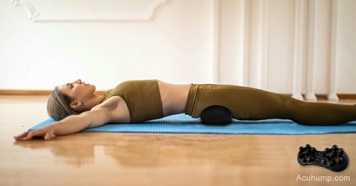 a female self-release trigger points with acuhump piriformis massager