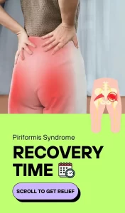 A woman experiencing Piriformis Syndrome, holding her hands on her upper buttocks, expressing frustration about recovery time.