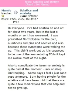 Forum post about suffering from sciatica pain in the buttocks